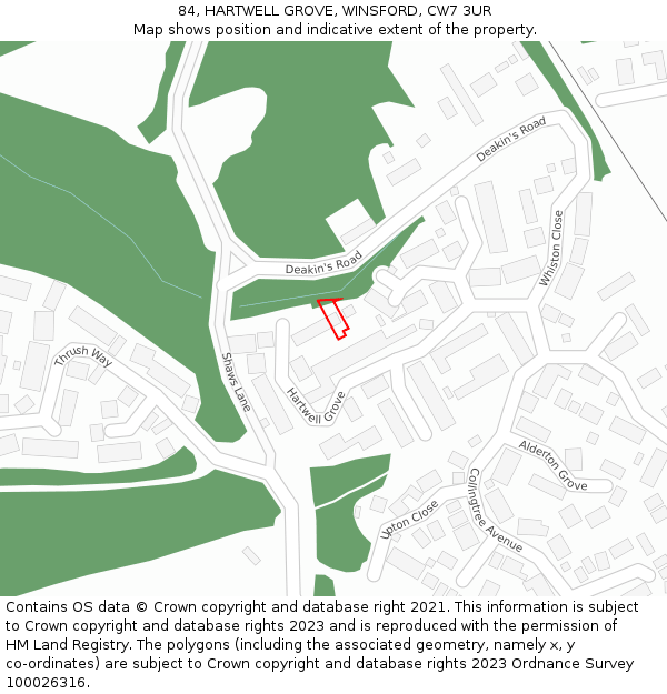 84, HARTWELL GROVE, WINSFORD, CW7 3UR: Location map and indicative extent of plot