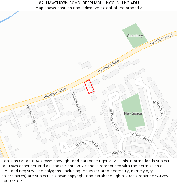 84, HAWTHORN ROAD, REEPHAM, LINCOLN, LN3 4DU: Location map and indicative extent of plot