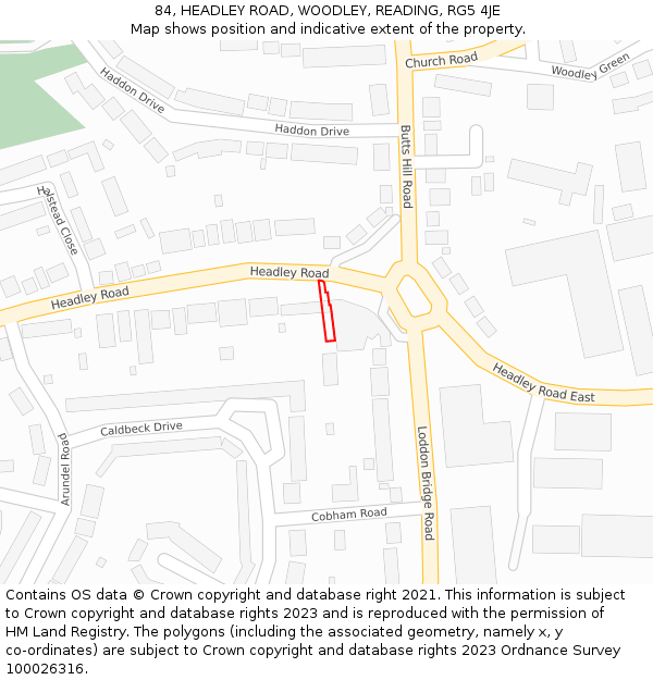 84, HEADLEY ROAD, WOODLEY, READING, RG5 4JE: Location map and indicative extent of plot