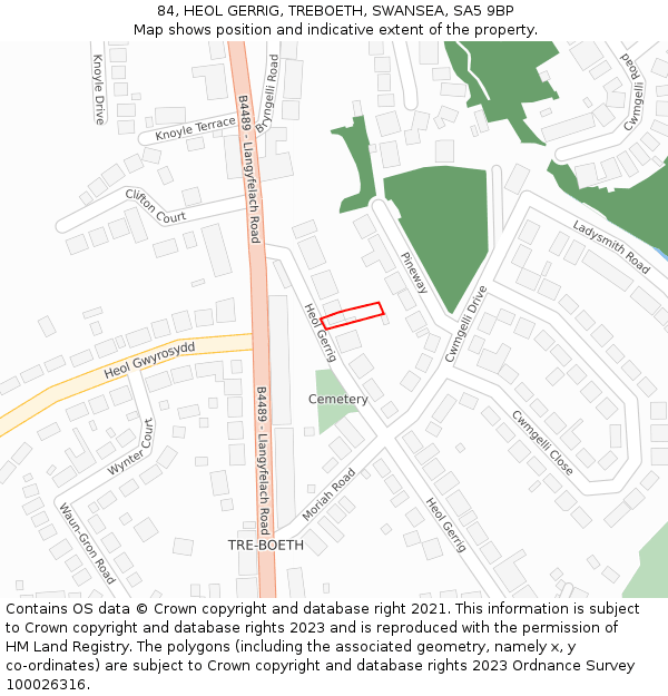 84, HEOL GERRIG, TREBOETH, SWANSEA, SA5 9BP: Location map and indicative extent of plot