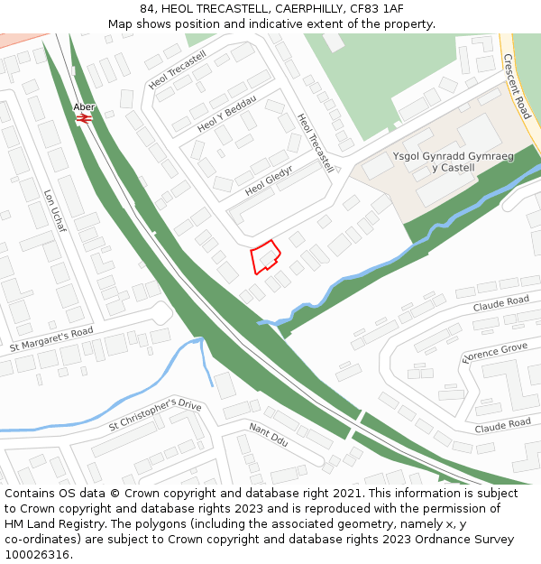 84, HEOL TRECASTELL, CAERPHILLY, CF83 1AF: Location map and indicative extent of plot