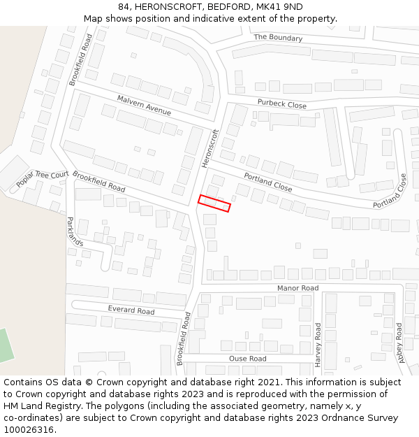 84, HERONSCROFT, BEDFORD, MK41 9ND: Location map and indicative extent of plot