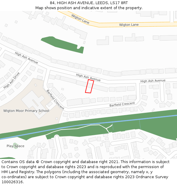 84, HIGH ASH AVENUE, LEEDS, LS17 8RT: Location map and indicative extent of plot