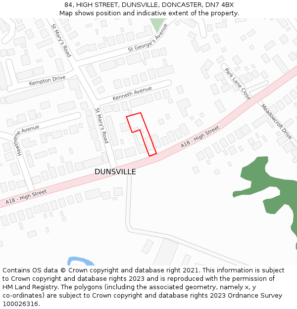 84, HIGH STREET, DUNSVILLE, DONCASTER, DN7 4BX: Location map and indicative extent of plot