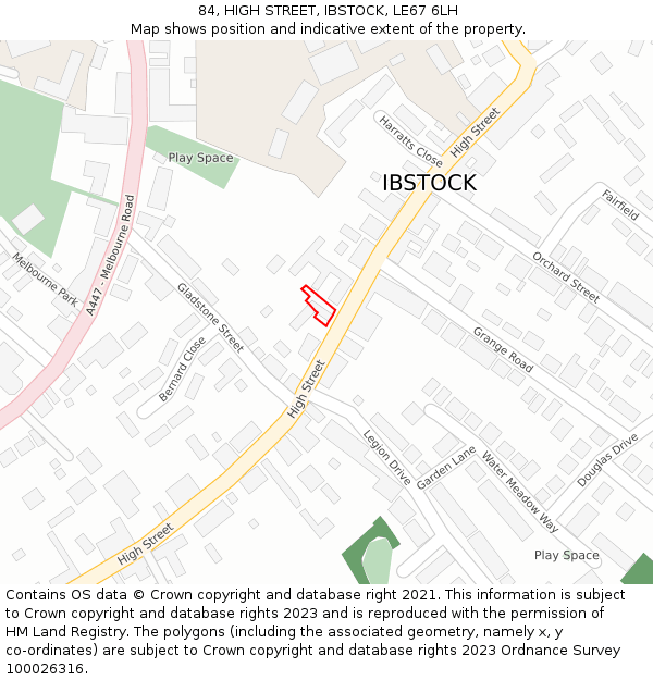 84, HIGH STREET, IBSTOCK, LE67 6LH: Location map and indicative extent of plot