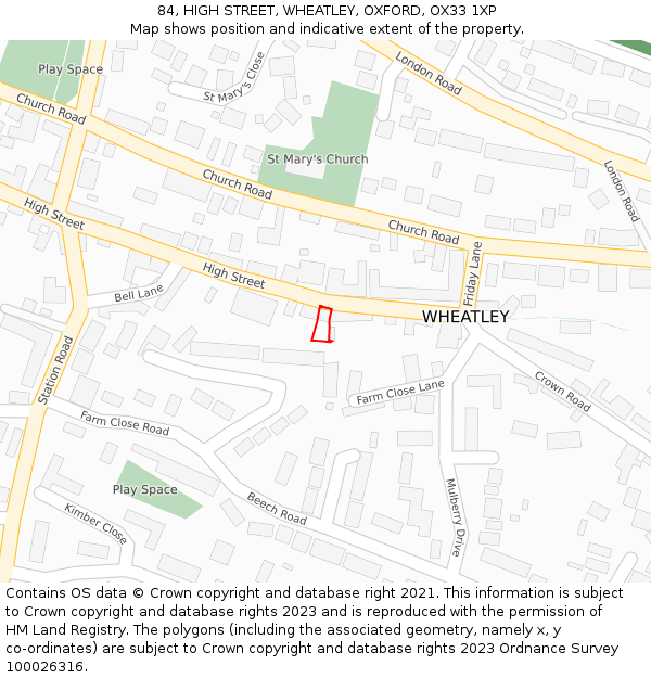 84, HIGH STREET, WHEATLEY, OXFORD, OX33 1XP: Location map and indicative extent of plot