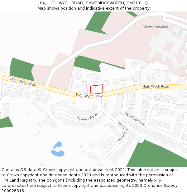 84, HIGH WYCH ROAD, SAWBRIDGEWORTH, CM21 0HQ: Location map and indicative extent of plot