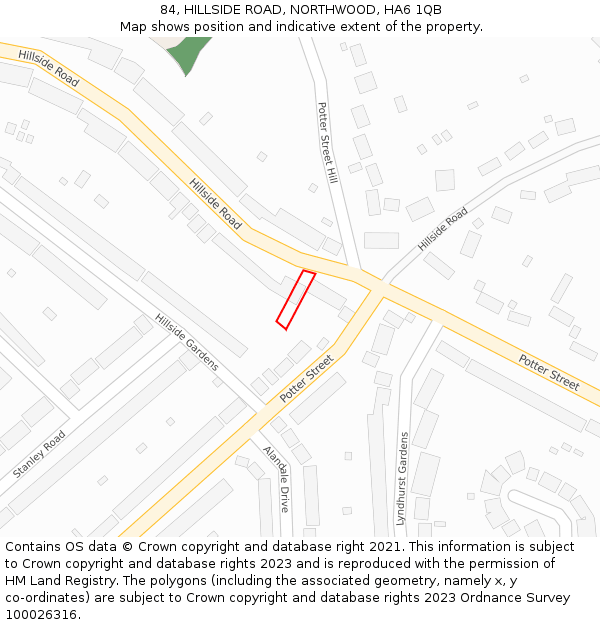 84, HILLSIDE ROAD, NORTHWOOD, HA6 1QB: Location map and indicative extent of plot