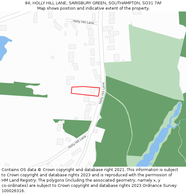 84, HOLLY HILL LANE, SARISBURY GREEN, SOUTHAMPTON, SO31 7AF: Location map and indicative extent of plot