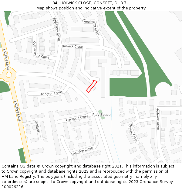 84, HOLWICK CLOSE, CONSETT, DH8 7UJ: Location map and indicative extent of plot