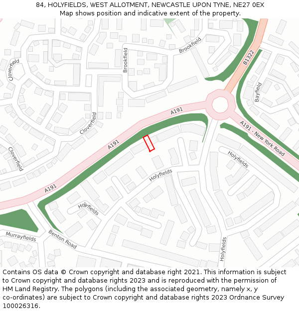 84, HOLYFIELDS, WEST ALLOTMENT, NEWCASTLE UPON TYNE, NE27 0EX: Location map and indicative extent of plot