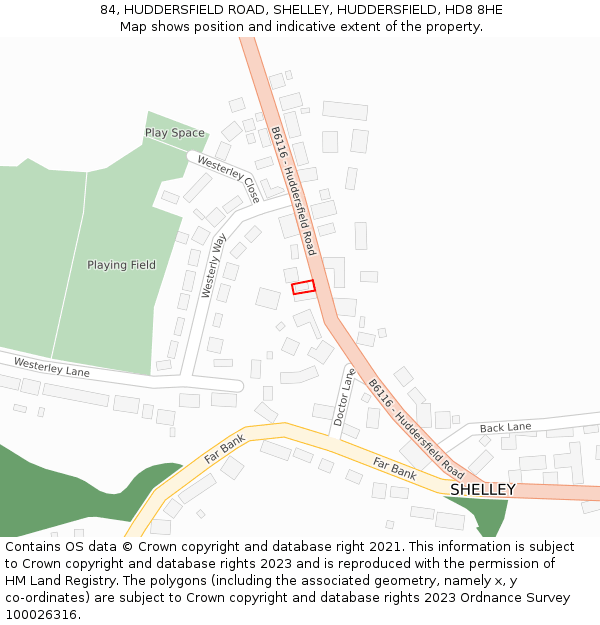 84, HUDDERSFIELD ROAD, SHELLEY, HUDDERSFIELD, HD8 8HE: Location map and indicative extent of plot