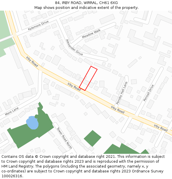 84, IRBY ROAD, WIRRAL, CH61 6XG: Location map and indicative extent of plot