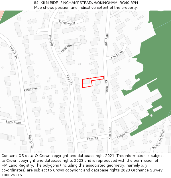 84, KILN RIDE, FINCHAMPSTEAD, WOKINGHAM, RG40 3PH: Location map and indicative extent of plot