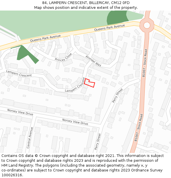 84, LAMPERN CRESCENT, BILLERICAY, CM12 0FD: Location map and indicative extent of plot