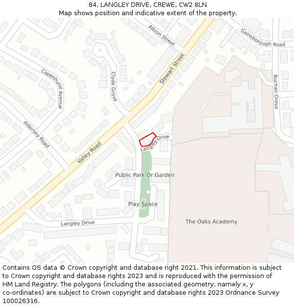 84, LANGLEY DRIVE, CREWE, CW2 8LN: Location map and indicative extent of plot