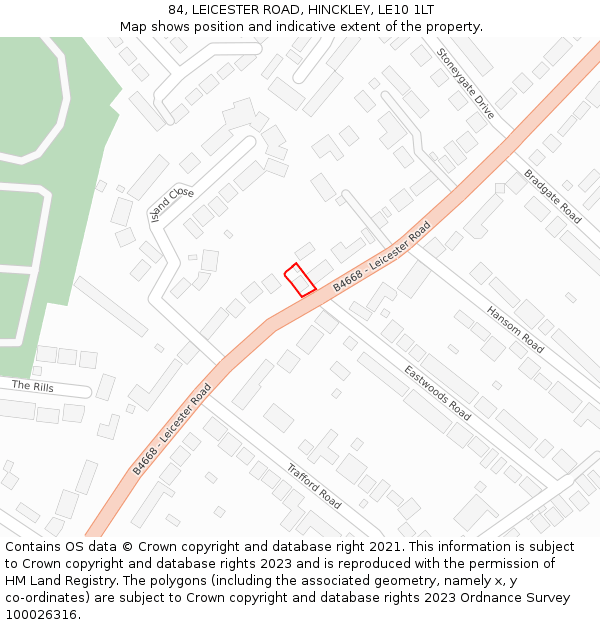 84, LEICESTER ROAD, HINCKLEY, LE10 1LT: Location map and indicative extent of plot