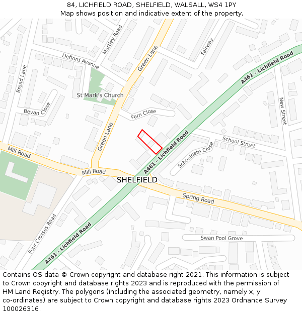 84, LICHFIELD ROAD, SHELFIELD, WALSALL, WS4 1PY: Location map and indicative extent of plot