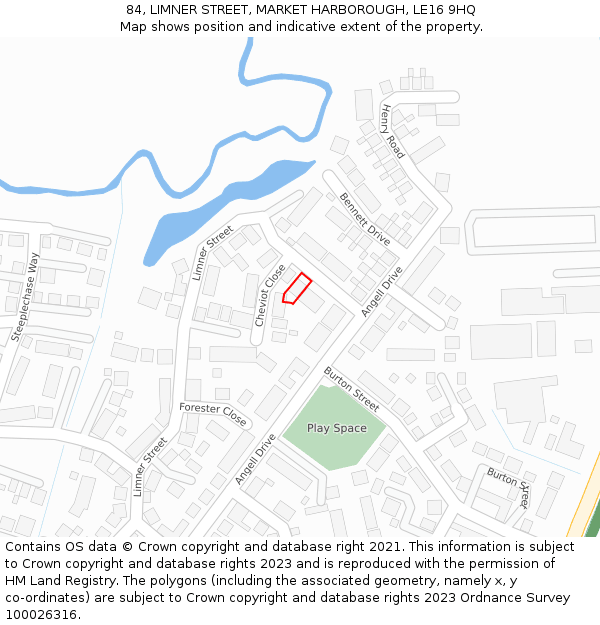 84, LIMNER STREET, MARKET HARBOROUGH, LE16 9HQ: Location map and indicative extent of plot