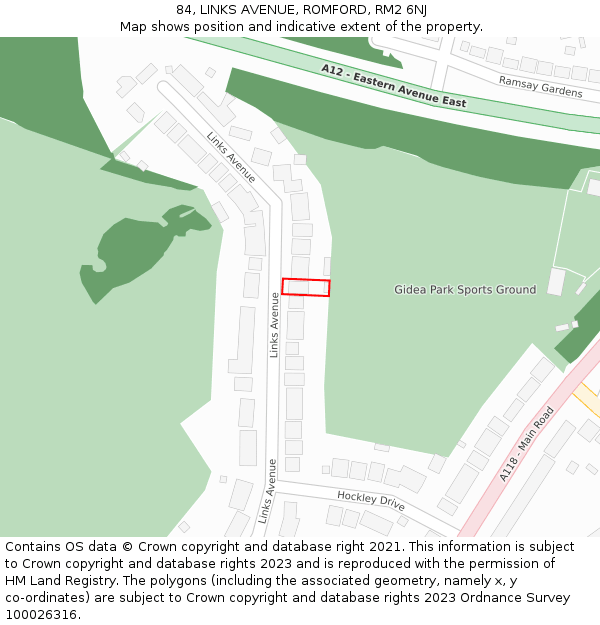 84, LINKS AVENUE, ROMFORD, RM2 6NJ: Location map and indicative extent of plot