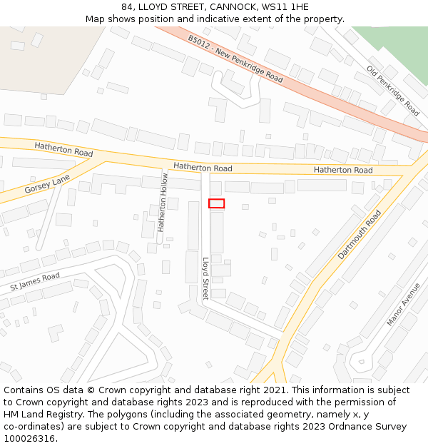 84, LLOYD STREET, CANNOCK, WS11 1HE: Location map and indicative extent of plot