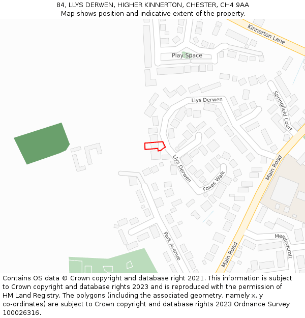 84, LLYS DERWEN, HIGHER KINNERTON, CHESTER, CH4 9AA: Location map and indicative extent of plot