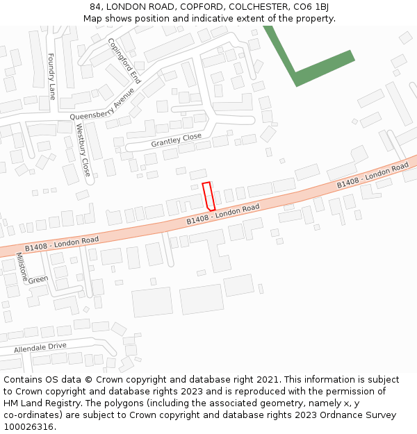 84, LONDON ROAD, COPFORD, COLCHESTER, CO6 1BJ: Location map and indicative extent of plot