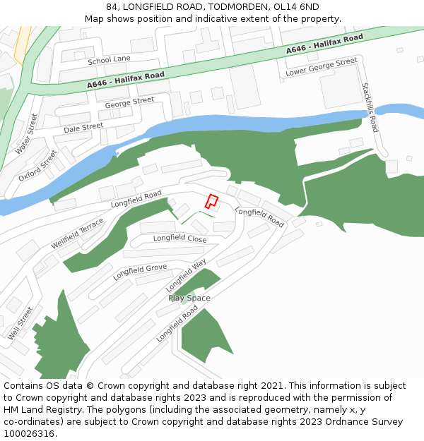84, LONGFIELD ROAD, TODMORDEN, OL14 6ND: Location map and indicative extent of plot