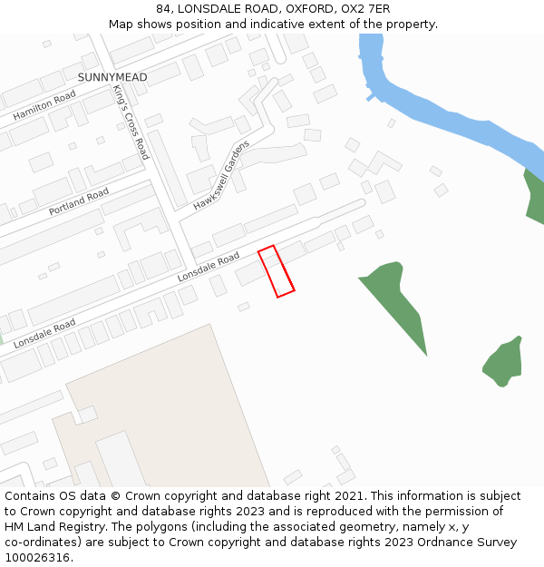 84, LONSDALE ROAD, OXFORD, OX2 7ER: Location map and indicative extent of plot