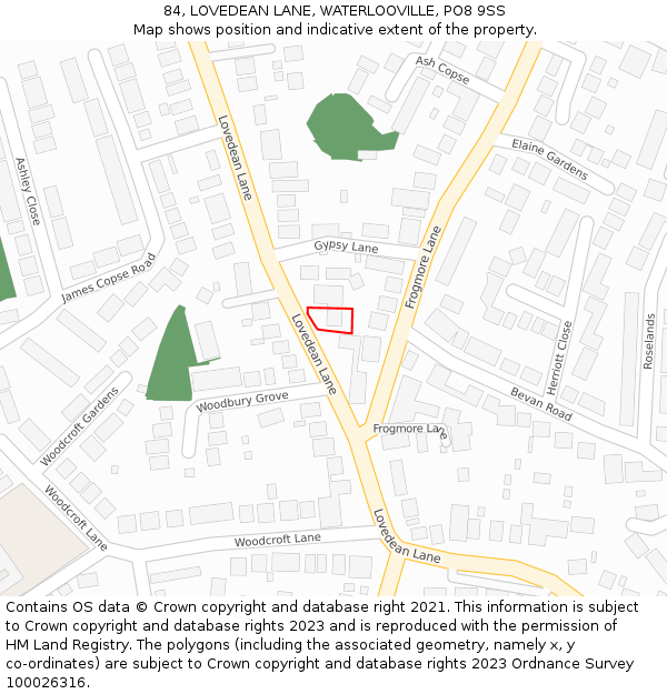 84, LOVEDEAN LANE, WATERLOOVILLE, PO8 9SS: Location map and indicative extent of plot