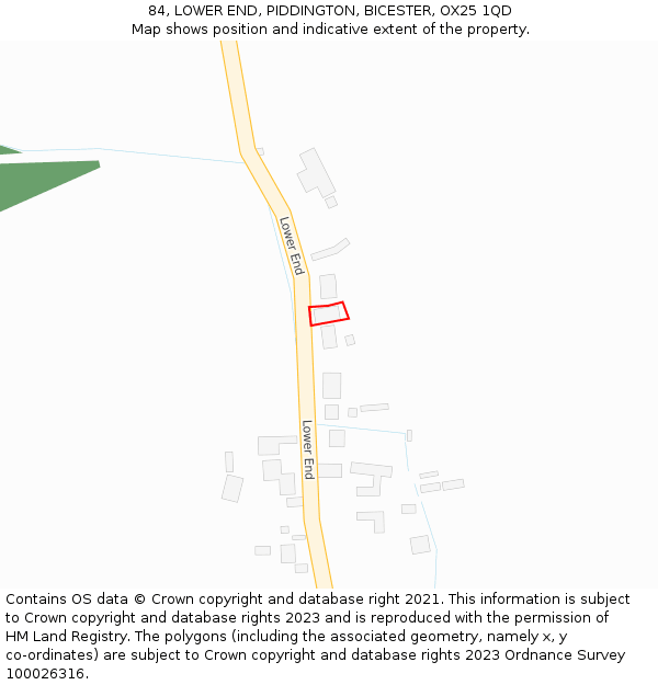 84, LOWER END, PIDDINGTON, BICESTER, OX25 1QD: Location map and indicative extent of plot