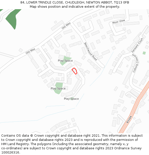 84, LOWER TRINDLE CLOSE, CHUDLEIGH, NEWTON ABBOT, TQ13 0FB: Location map and indicative extent of plot