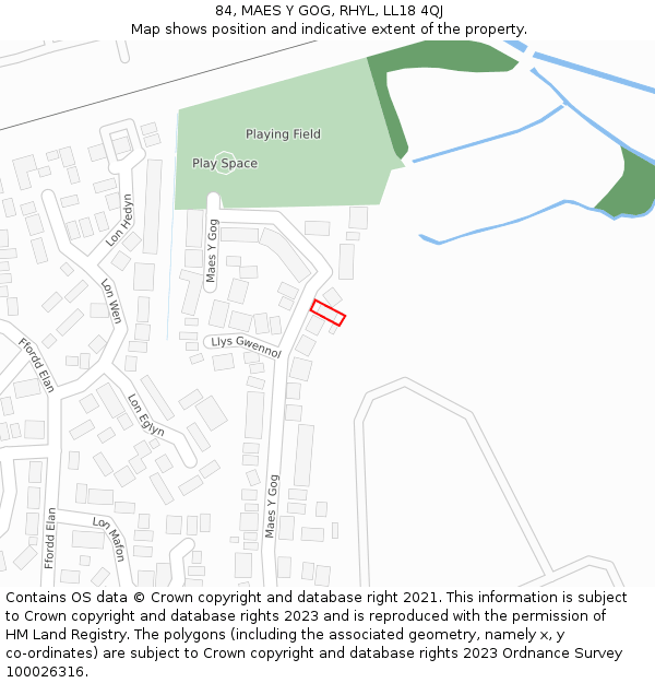 84, MAES Y GOG, RHYL, LL18 4QJ: Location map and indicative extent of plot