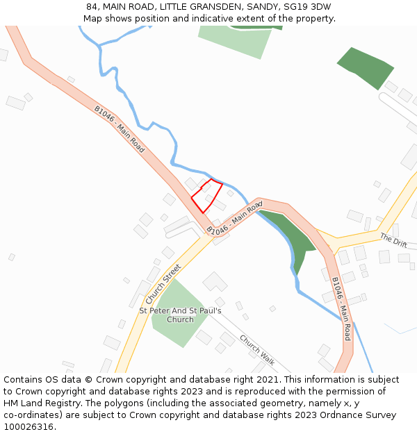 84, MAIN ROAD, LITTLE GRANSDEN, SANDY, SG19 3DW: Location map and indicative extent of plot