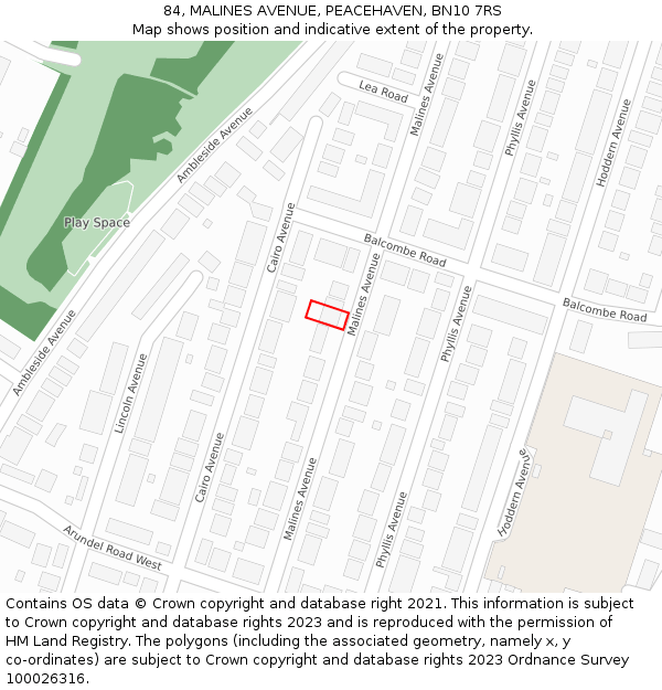 84, MALINES AVENUE, PEACEHAVEN, BN10 7RS: Location map and indicative extent of plot