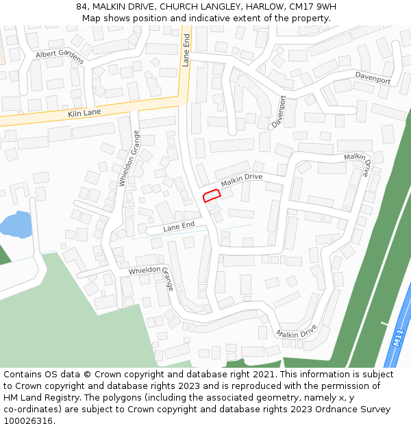 84, MALKIN DRIVE, CHURCH LANGLEY, HARLOW, CM17 9WH: Location map and indicative extent of plot