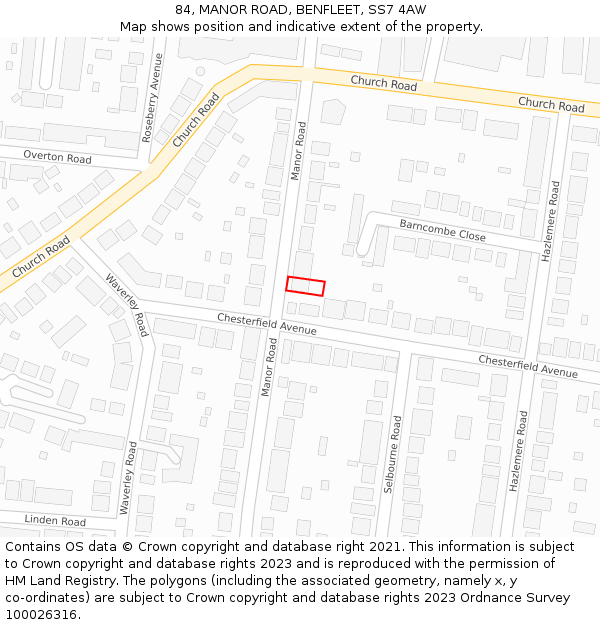 84, MANOR ROAD, BENFLEET, SS7 4AW: Location map and indicative extent of plot