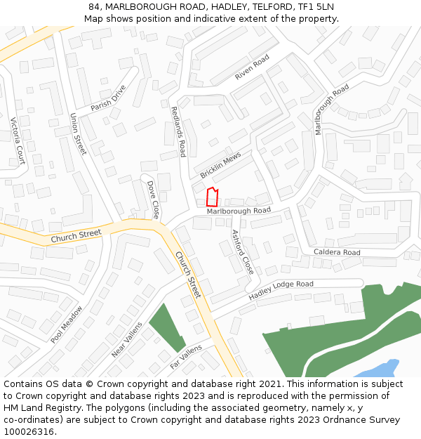 84, MARLBOROUGH ROAD, HADLEY, TELFORD, TF1 5LN: Location map and indicative extent of plot