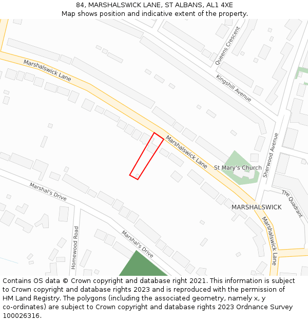 84, MARSHALSWICK LANE, ST ALBANS, AL1 4XE: Location map and indicative extent of plot