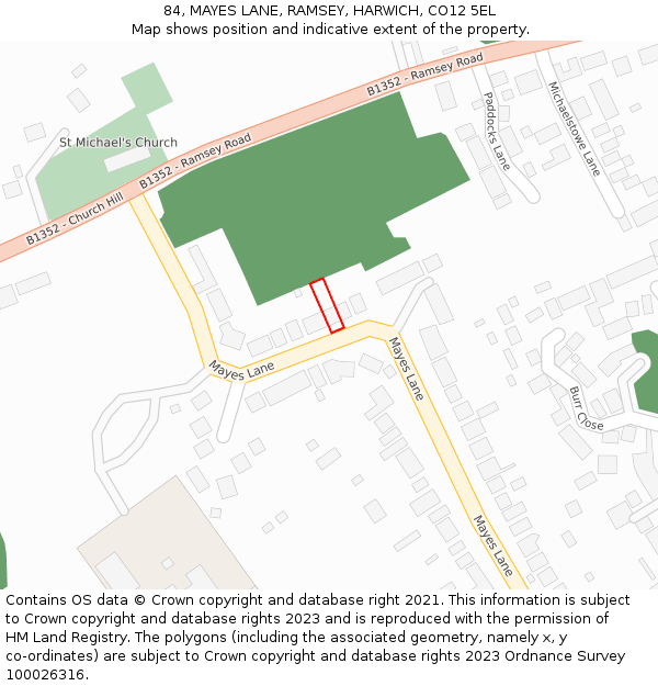 84, MAYES LANE, RAMSEY, HARWICH, CO12 5EL: Location map and indicative extent of plot