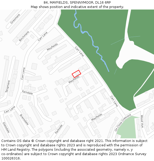 84, MAYFIELDS, SPENNYMOOR, DL16 6RP: Location map and indicative extent of plot