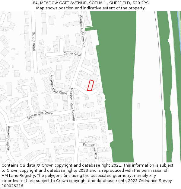84, MEADOW GATE AVENUE, SOTHALL, SHEFFIELD, S20 2PS: Location map and indicative extent of plot