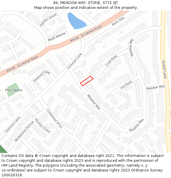 84, MEADOW WAY, STONE, ST15 0JT: Location map and indicative extent of plot