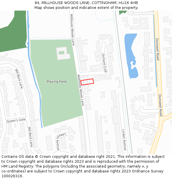 84, MILLHOUSE WOODS LANE, COTTINGHAM, HU16 4HB: Location map and indicative extent of plot