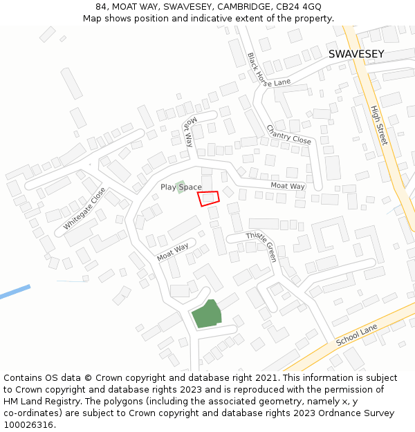 84, MOAT WAY, SWAVESEY, CAMBRIDGE, CB24 4GQ: Location map and indicative extent of plot