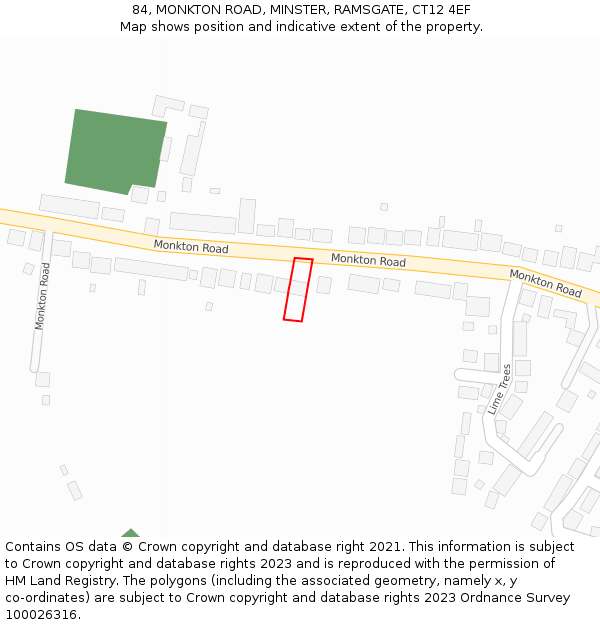 84, MONKTON ROAD, MINSTER, RAMSGATE, CT12 4EF: Location map and indicative extent of plot