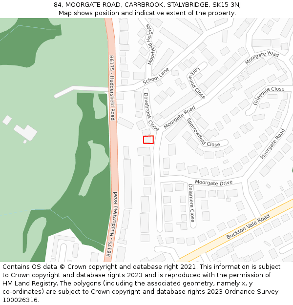 84, MOORGATE ROAD, CARRBROOK, STALYBRIDGE, SK15 3NJ: Location map and indicative extent of plot