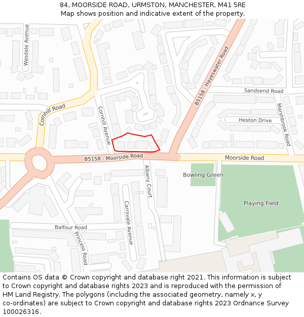 84, MOORSIDE ROAD, URMSTON, MANCHESTER, M41 5RE: Location map and indicative extent of plot