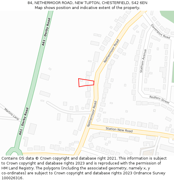 84, NETHERMOOR ROAD, NEW TUPTON, CHESTERFIELD, S42 6EN: Location map and indicative extent of plot