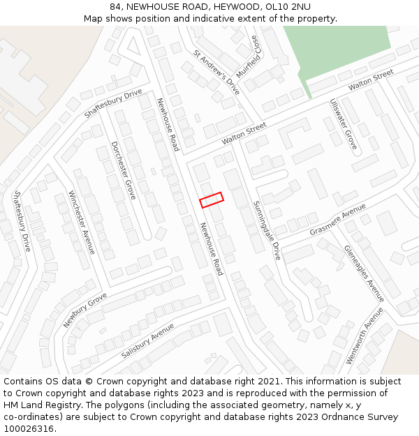84, NEWHOUSE ROAD, HEYWOOD, OL10 2NU: Location map and indicative extent of plot